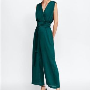 Like New! Small Zara Green Mixed Lace Jumpsuit